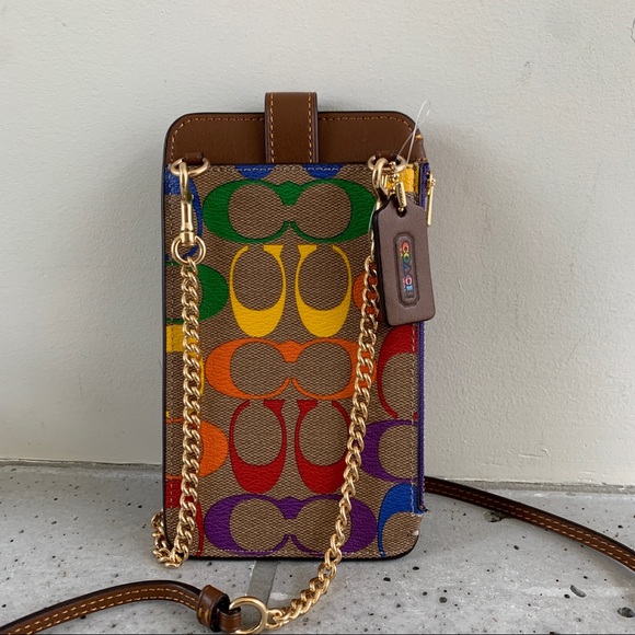 NWT Coach Phone Crossbody In Rainbow Signature Canvas - Picture 7 of 13